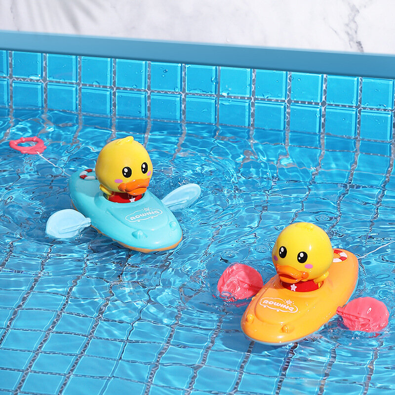 Children Bath Water Playing Toys Chain Rowing Boat Swim Floating Cartoon Duck Infant Baby Early Education Bathroom Beach Gifts