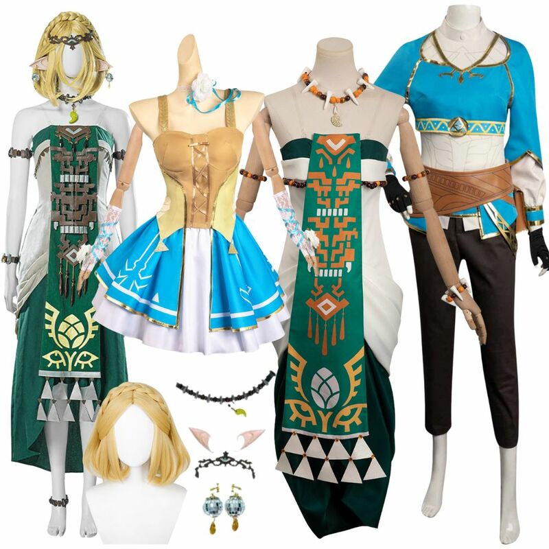 Traje Cosplay Zeldar com peruca para mulheres, The Kingdom Tears, vestido Princess Link, Purah, Fantasia, terno de Halloween