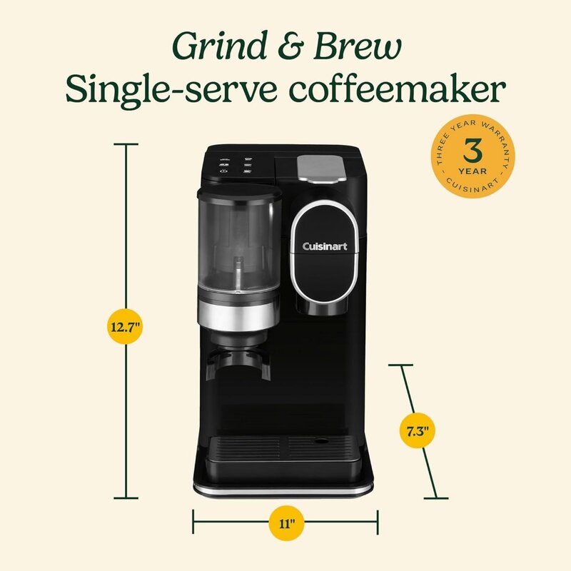 Coffe Machine Black Single Serve Coffee Maker + Coffee Grinder Kitchen and Home 48-Ounce Removable Reservoir Espresso Cafe