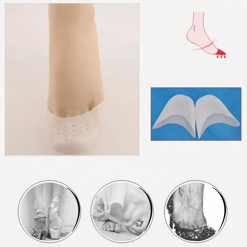Bantalan silikon kaki depan, GEL silikon pelindung jari kaki balerina hak tinggi ukuran setengah bantal pereda nyeri Sol dalam sepatu anti selip perawatan kaki wanita