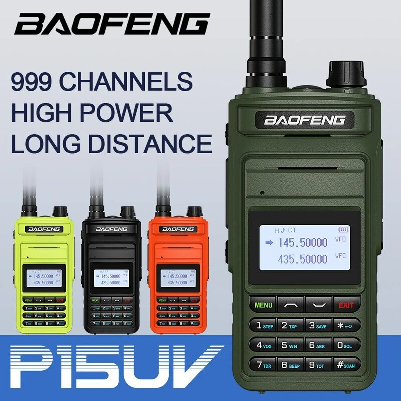 BaoFeng-walkie-talkie P15UV de alta potencia de 5W, Radio bidireccional de doble banda, cargador tipo C, transceptor HF de largo alcance de 16 KM, Nueva Versión