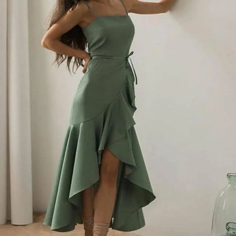 Женское платье для выпускного вечера, простое вечернее платье на бретелях-спагетти с квадратным вырезом, длиной до щиколотки, платья فالسالسالس