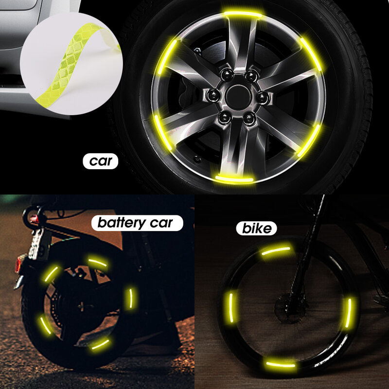 Stiker Pelek Ban Mobil Stiker Reflektif Otomatis Dekorasi Hub Roda Garis Bercahaya Keselamatan Jalan untuk Kendaraan Sepeda Motor Sepeda