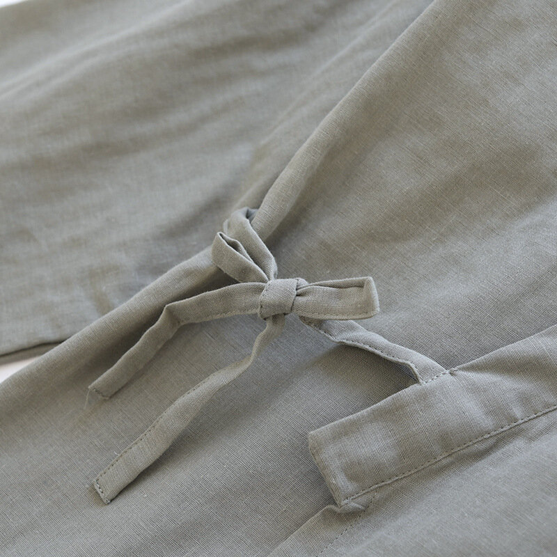 男性用の七分袖のパジャマ,パンツとビスチェのセット,Vネック,綿,無地,秋