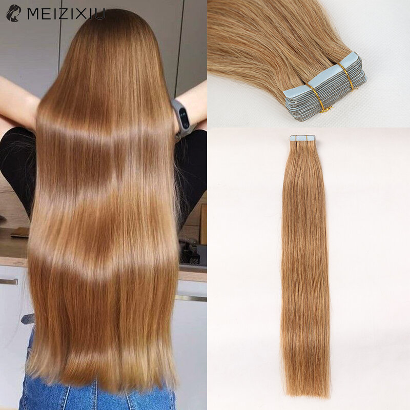 Tape in Hair Extension Invisible Remy Silky Straight 24inch Seamless Skin Weft Tape in Human Hair Brown Extension Human Hair 50g