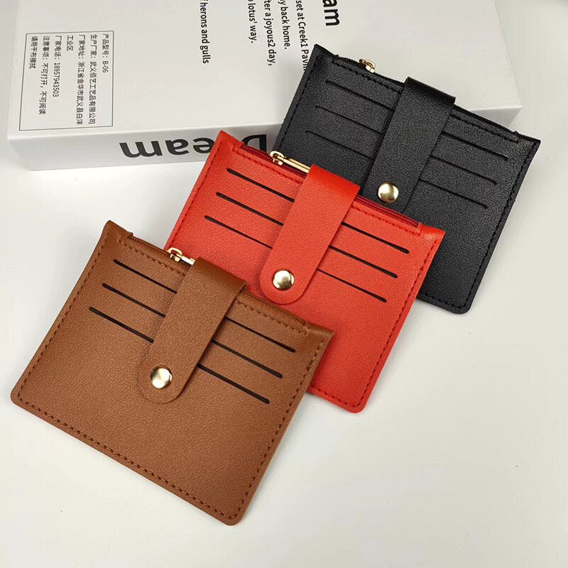 Solid Color PU Leather Small Wallet for Women Short Simple Women's Purse with Buttons Ultra Thin Credit Card Bag Coin Purse