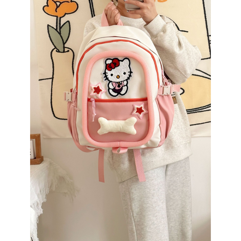 Новый школьный портфель Sanrio Hello Kitty для мужчин и женщин, милый вместительный рюкзак на плечо с мультяшным рисунком
