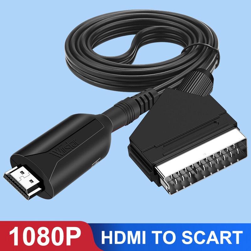 Adaptador convertidor de Audio y vídeo de 1080P HDMI a SCART, entrada HDMI a salida Scart para HDTV, DVD, Sky Box STB con Cable de alimentación USB