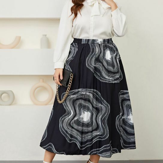 Faldas plisadas de talla grande para mujer, falda Retro de cintura alta con estampado de temperamento, moda de ocio, novedad de 2023