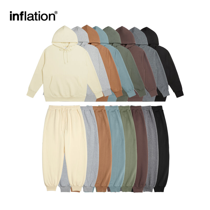 INFLATION-chándal de terciopelo cálido para hombre, conjunto de pantalón de chándal sólido informal, traje de Jogging Unisex, Invierno