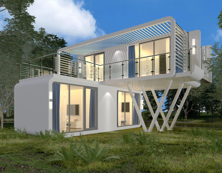 Novo design casa móvel, luz de aço pré-fabricada resort villa, acampamento de vidro sun room container inn casa