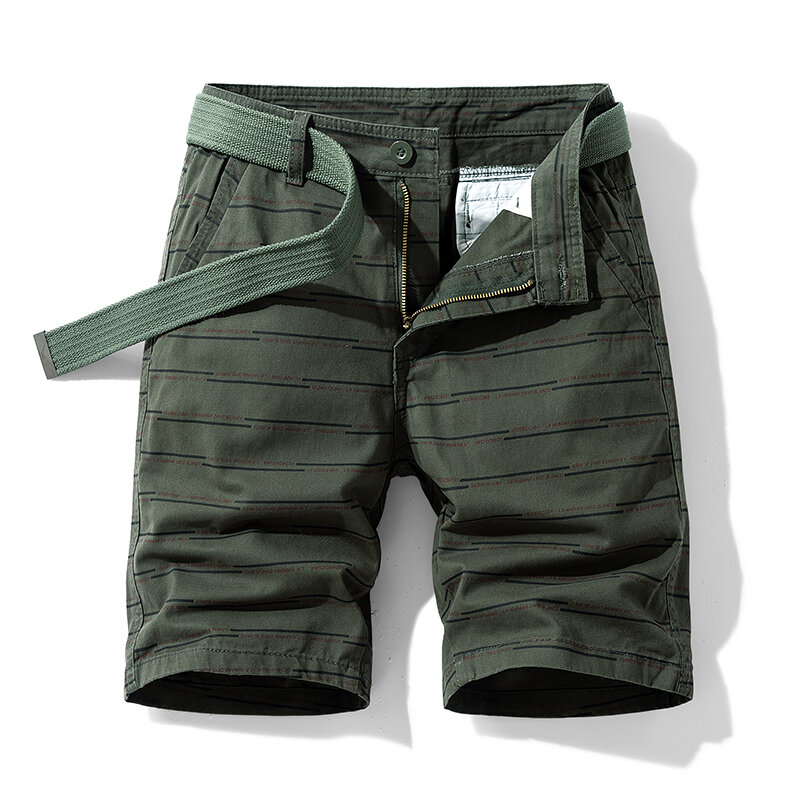 Celana pendek kargo bergaris pria, celana pendek pantai katun bersirkulasi udara santai taktis militer musim panas untuk pria