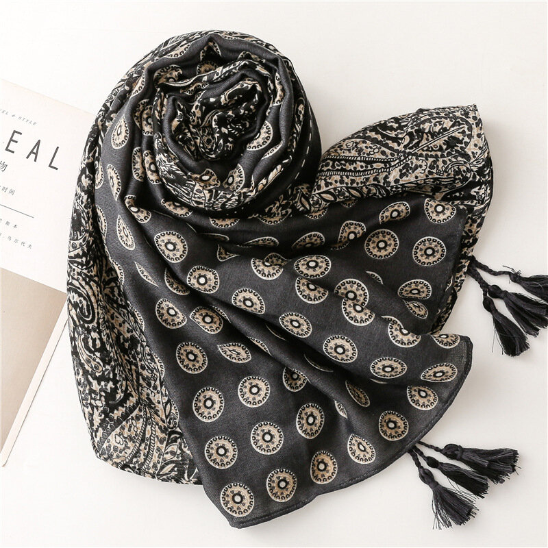 Bufanda de algodón de lino suave para mujer, chales de lujo Premium, Fular largo con estampado de leopardo manchado, bufandas con borla, Echarpe