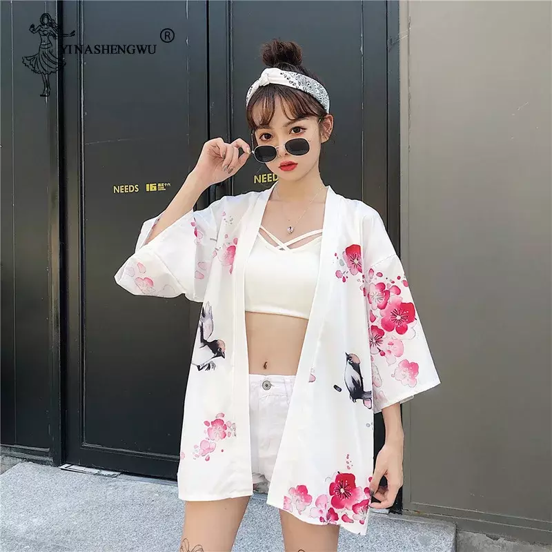 Kimonos Kostüm Frau Mantel 14 Stile Mädchen Kawaii Druck Kran Cosplay Yukata Harajuku Hemden Japan Frauen Haori japanische Strickjacke