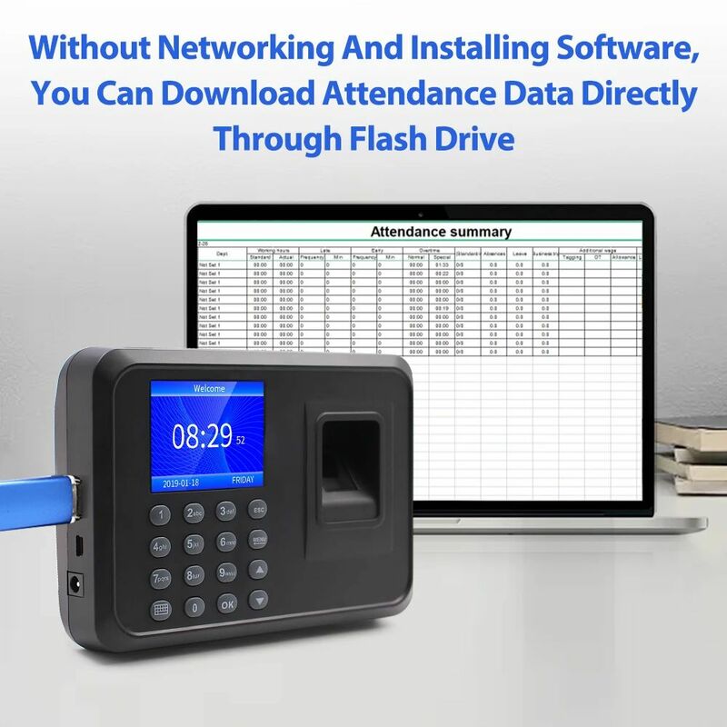 F01 (Fingerprint+Password) Intelligent Electronic Attendance Machine  USB Download Data Management Equipment for Office Factory