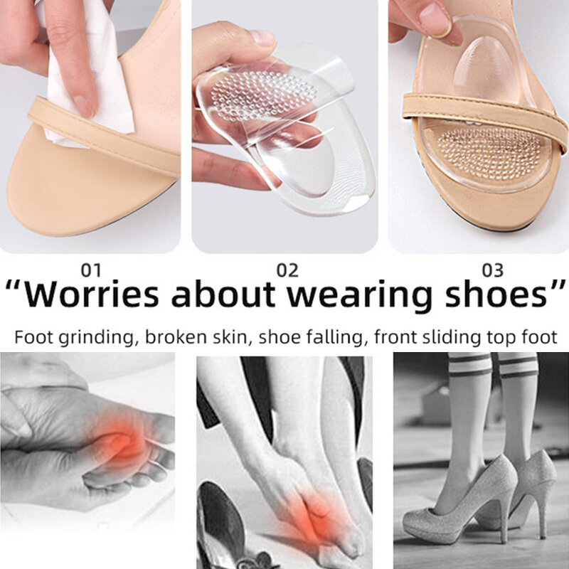 Bantalan kaki depan wanita, GEL pereda nyeri, hak depan sol ortopedi silikon jari kaki bantalan perawatan kaki sisipan anti selip