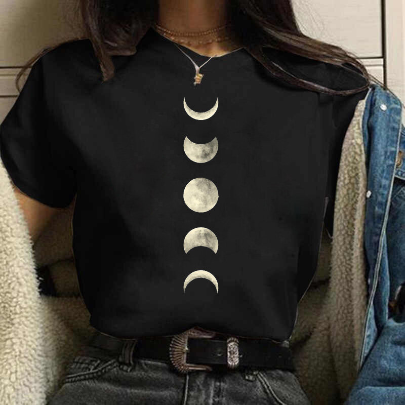 Женская футболка с принтом Moon Space, Повседневная футболка с круглым вырезом для девочек, Забавные милые топы в стиле Харадзюку Y2k, футболка, женская одежда, лето 2023