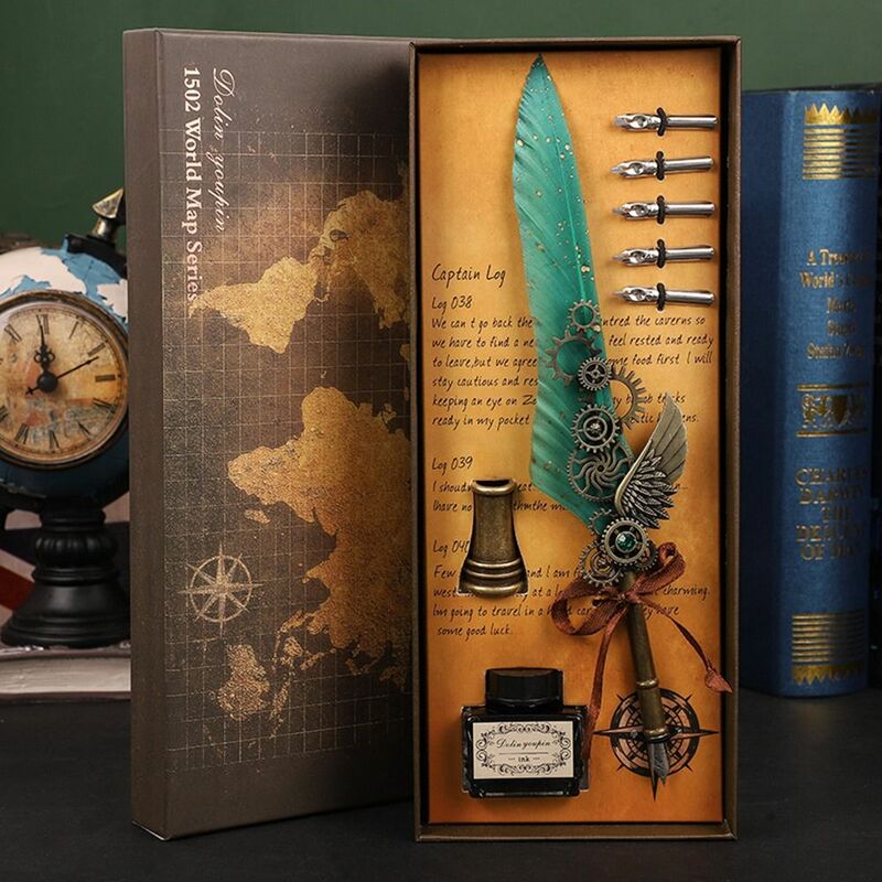 Mechanical Quill Fountain Pen Writing Set Luxury Punk Style Vintage Fountain Pen Multicolor Creative Writing Ink Set Office