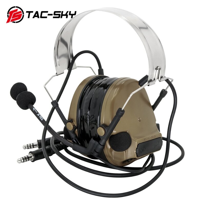TS Tac-Sky Comtac 3 Shooting Hunting Tactical Headset Military Hearing Protection Defence Dual Pass Headset with U94 ptt