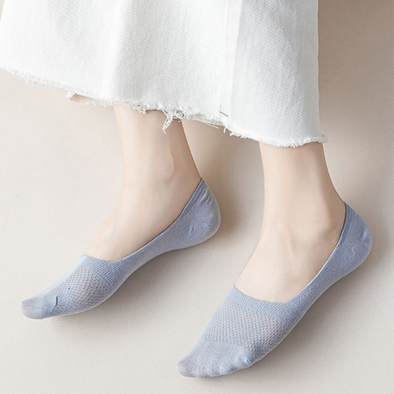 5 Pairs Women Summer Thin Short Socks Casual Invisible Silicone Non-slip Ankle Sock Breathable Cotton Hollow Boat Socks Harajuku