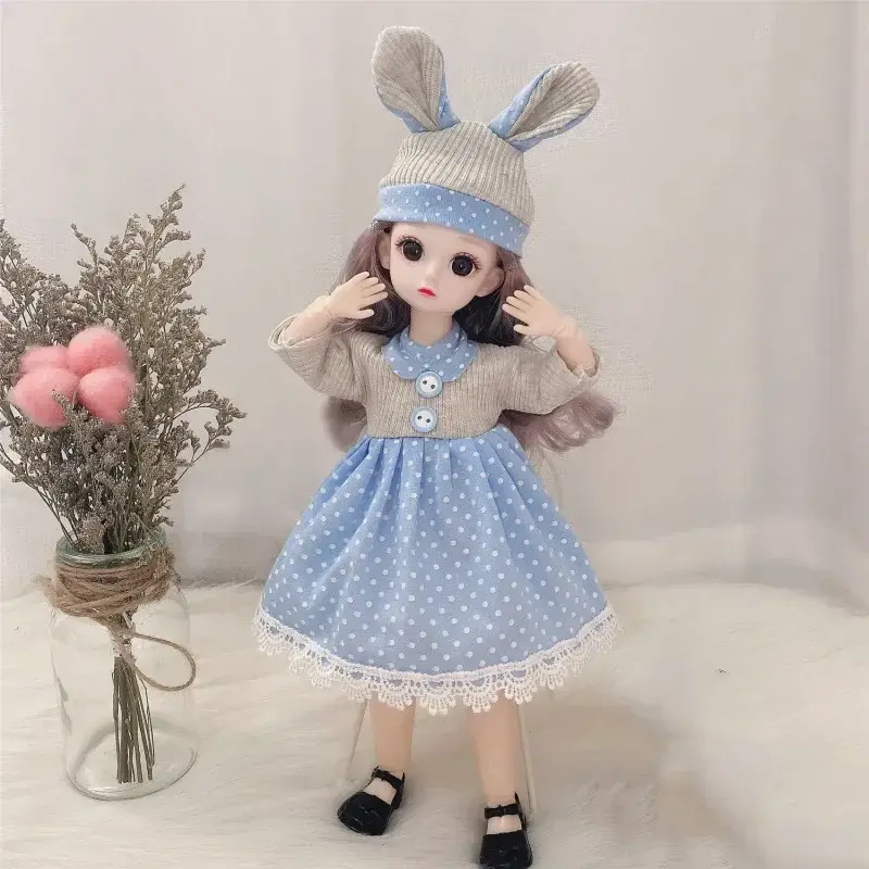 New 30cm Bjd Doll 12 Moveable Joints 1/6 Girls Dress 3D Brown Eyes Toy with Clothes Shoes Kids Toys for Children Gift