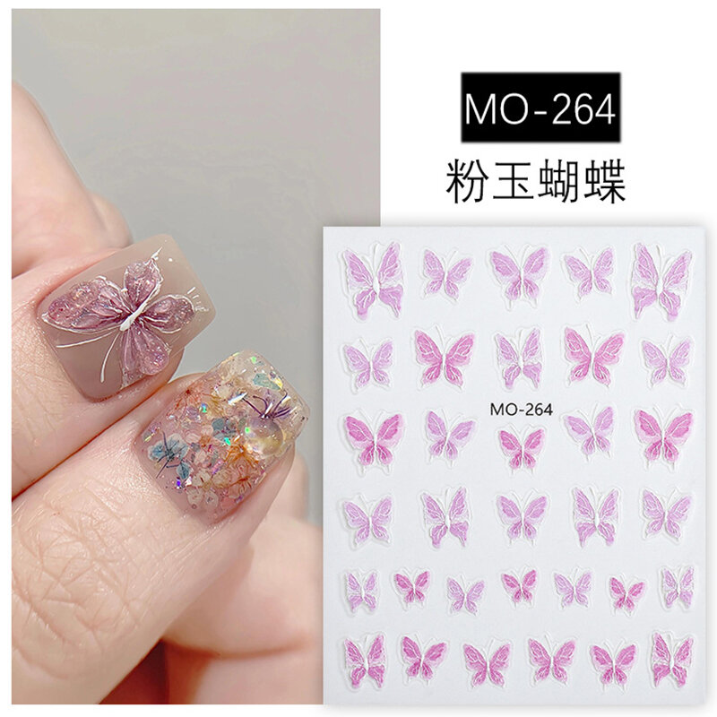 5D stiker seni kuku timbul hijau merah muda ungu kupu-kupu perekat slider stiker kuku dekorasi untuk manikur