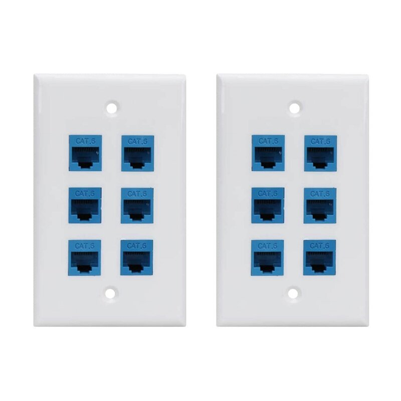 Plaque Murale Ethernet Cat 6 à 6 Ports, 2X, Perfeccompatible avec Cat7/6/6E/5/5E, Femelle-Femelle