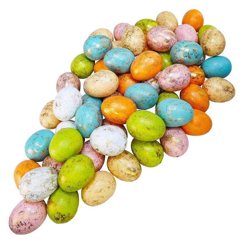 Dekorasi telur Paskah, 60 buah 6 warna busa Pastel telur Paskah dekorasi emas
