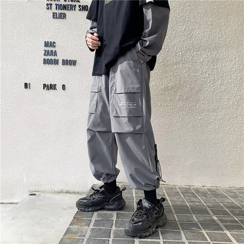 Брюки-карго мужские в стиле хип-хоп, уличная одежда, модные джоггеры, брюки-султанки, мужские повседневные бриджи, большой размер, черный, Grye