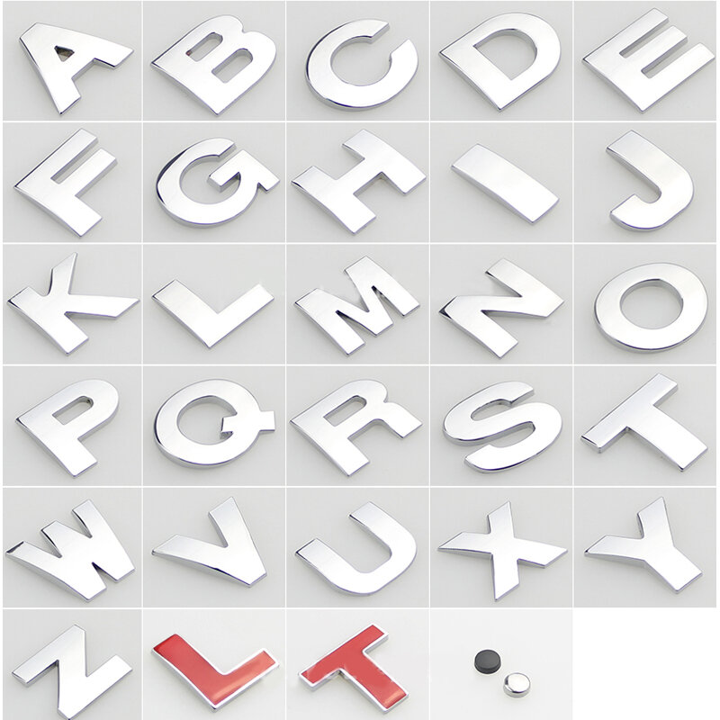 3D Metal Alfabeto Letras Emblema, Números, Chrome Rotulagem Etiqueta Do Carro, Digital Emblema Acessórios, Motocicleta DIY, 45mm, 25mm, 1Pc