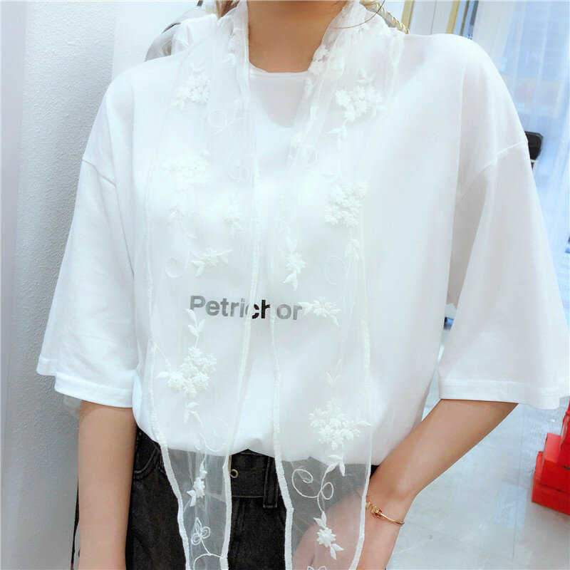 Solid Lace Embroidery Long Scarf Neck Scarves for Women Headband Scrunchies Hair Bands DIY Bag Hat Belt Ribbon Tie Decoration