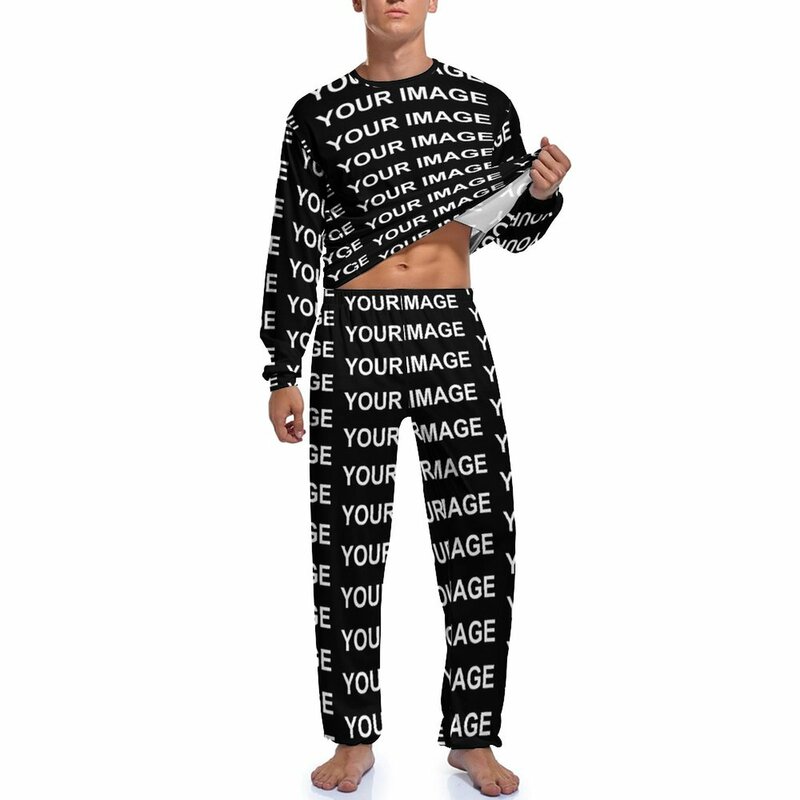 Pijama personalizado de dos piezas para hombre, conjunto de ropa de dormir con diseño Kawaii, de manga larga, informal