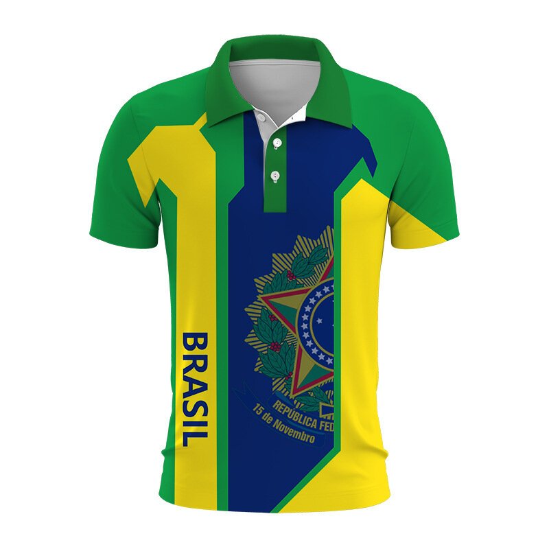 Brasilien National Emblem 3d gedruckt Sommer Button-Down-Kragen Polod für Männer Casual Tops übergroße Kurzarm Trend Männer Kleidung