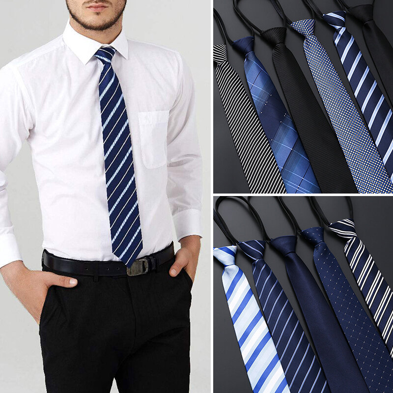 Lazy Zipper Men's Tie Business Formal Dress Wear Stripe Solid Color Zipper Necktie Wholesale Gifts for Men Slim Skinny Tie