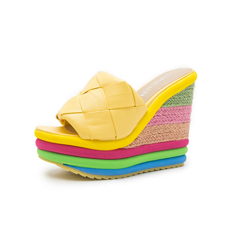Platform Shoes 2024 Summer Fashion Sexy Bohemian Casual Rainbow Peep Toe Sandals for Women Wedges Sandalias High Heel Shoes