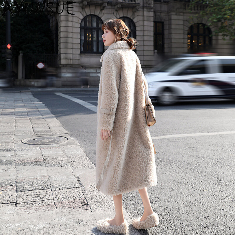 AYUNSUE-Chaqueta de lana para mujer, de longitud media abrigo de piel, elegante, ropa de moda para otoño e invierno, 30%, 2023