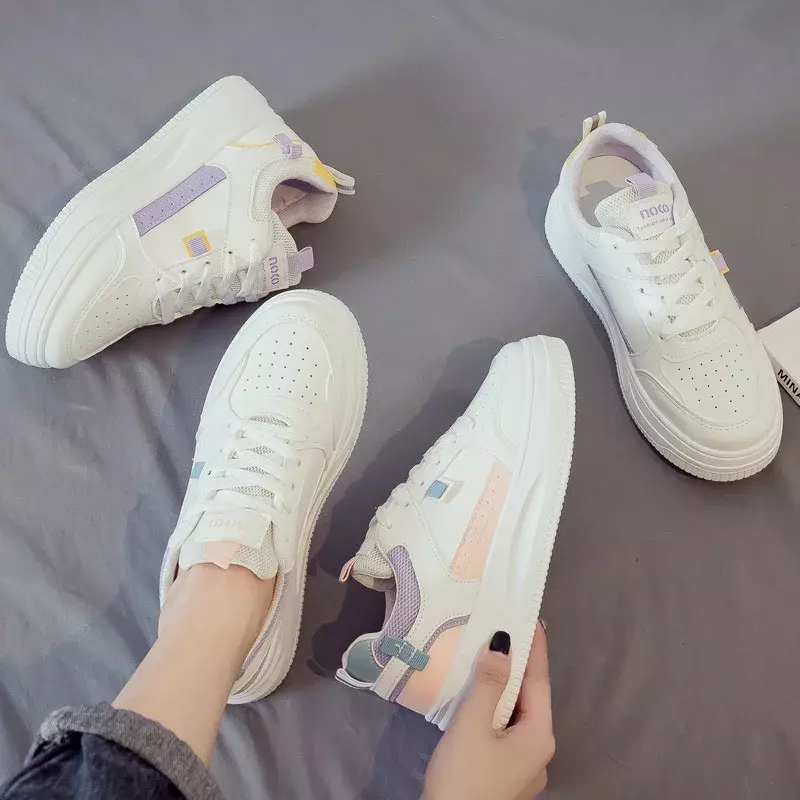 Comemore Fashion Rainbow White Wedges Platform Sports Shoes Female 2024 New Lace Up Vulcanize Shoe Woman Casual Women Sneakers