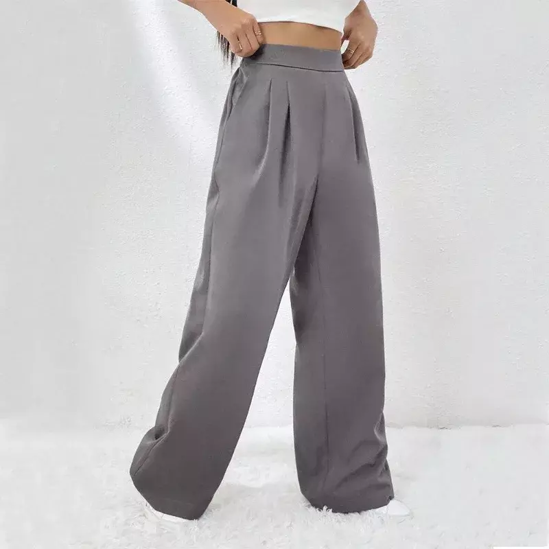 YSQ29-pantalones de pierna ancha para mujer, pantalón largo de pierna recta con bolsillo de cintura elástica, holgado, estilo informal, ropa de calle coreana, novedad de 2024
