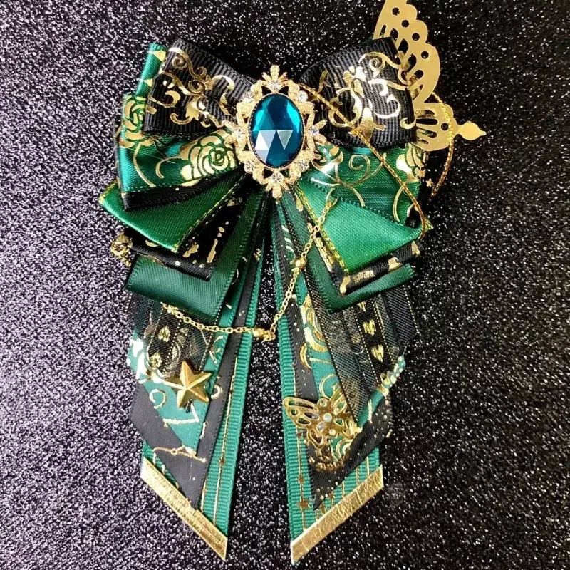 Gravata borboleta com broche Lolita retrô para homens e mulheres, cosplay luxuoso de alto nível, conjunto de RPG Anime, acessórios de camisa, colarinho artesanal, flor