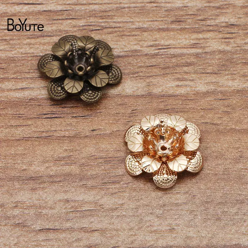 BoYuTe (50 części/partia) 18*5MM trójwarstwowe materiały mosiężny kwiat ręcznie robione akcesoria do biżuterii