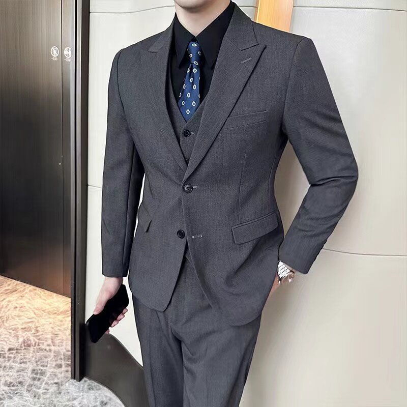 Formal Suit Set Fashion Buttons Pockets Blazer Men Business Suit Set Formal Turndown Collar Suit for Dating