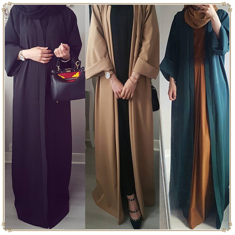 Nuovo abaya per donna musulmana cappotto gonna lunga donna abaya Dubai cardigan vestito casual allentato tinta unita abaya
