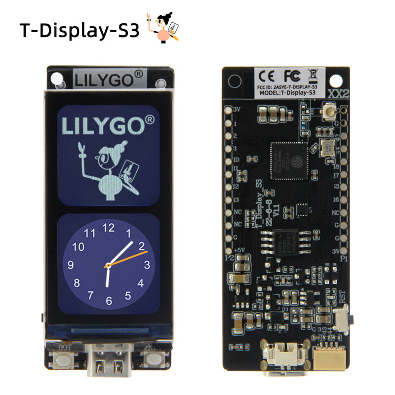 LILYGO® T-Display-S3 ESP32-S3, ST7789 Panneau de développement d'affichage à cristaux liquides de 1.9 pouces, Wi-Fi Bluetooth Tech, Flash 16MB, Bouton personnalisé