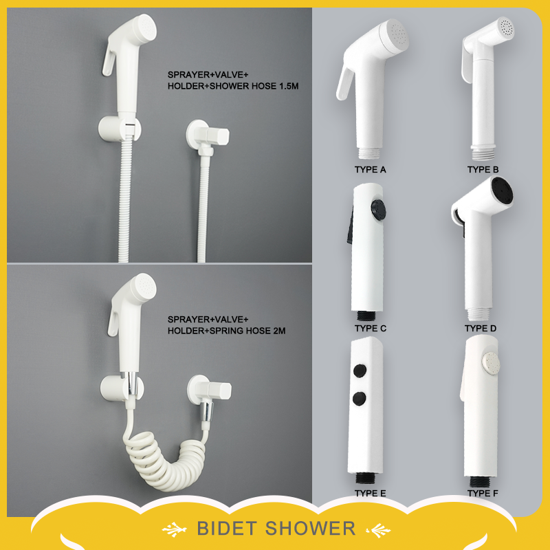 White Bidet Faucet ABS Handheld Bidet Sprayer Set Brass Valve Toilet Shower Head for Toilet Bathroom Accessories Set