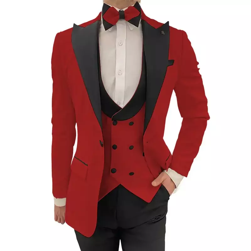 Klassisches Design Männer Smoking Anzüge 3 Stück Set Slim Fit Peaked Revers Zweireiher Hochzeit Blazer Weste Hosen Abschluss ball Anzüge tragen