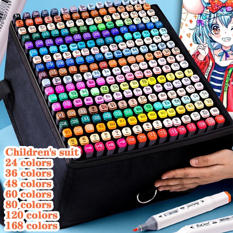 Juego de rotuladores de Colores para pintar y dibujar, marcadores de Manga, suministros de arte escolar para artistas, papelería coreana, 12-168 Colores