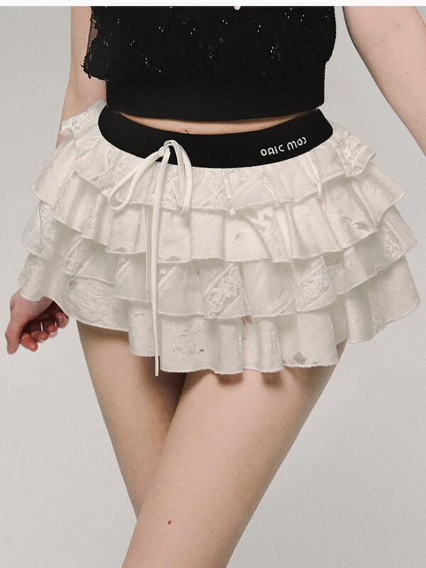 QWEEK-minifalda Gótica para niña, falda blanca con volantes, estilo Kawaii, Pichi, primavera y verano, 2024