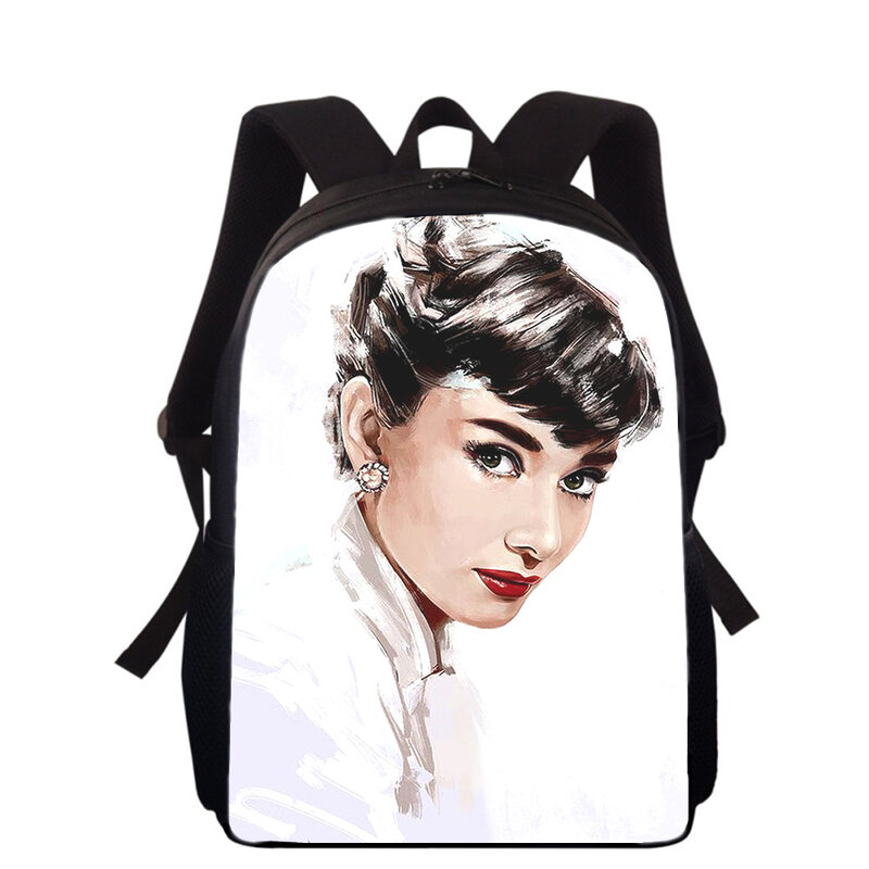 Mochila con estampado 3D de Audrey Hepburn para niños y niñas, morral escolar de 16 pulgadas, bolsas para libros