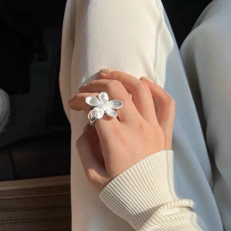 BF CLUB-anillo abierto de Plata de Ley 925 para mujer, joyería hecha a mano, con forma de flor, para alergia, para fiesta, regalo de cumpleaños