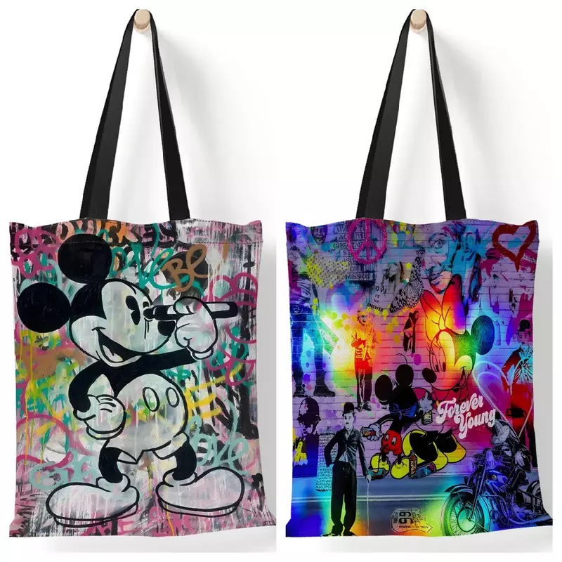 Mickey Mouse nadruk kreskówkowy torby na ramię Disney Harajuku Minnie Daisy Anime Canvas torebka o dużej pojemności prezenty urodzinowe dla dzieci
